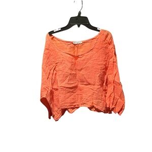 Colette Women's Linen 3/4 Sleeve Cropped Blouse Bright Orange